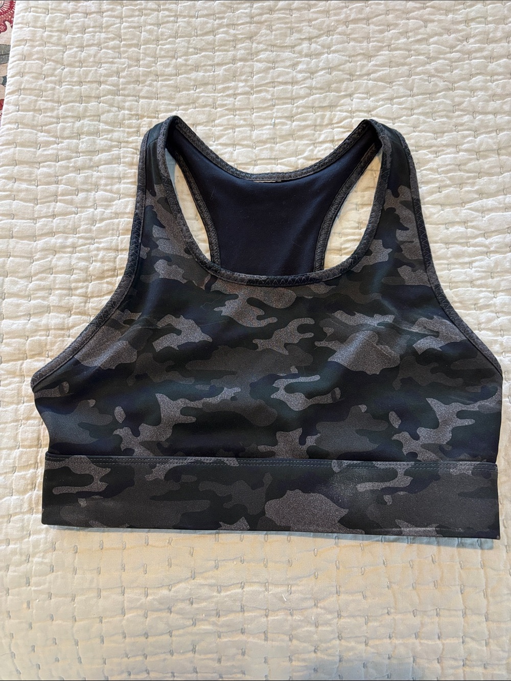 Fabletics Black & Gray Camo Racerback Sports Bra